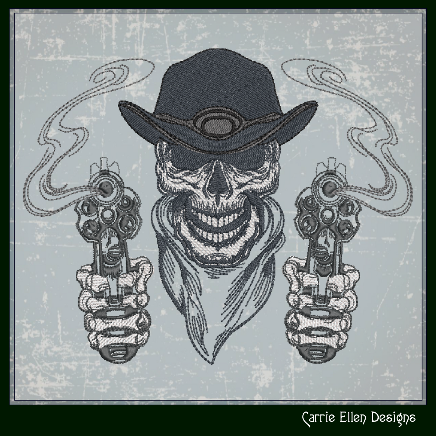 Cowboy Skeleton Machine Embroidery Design | Wild West Gunslinger with Smoking Gun | Western Sketch Style | 6 Sizes (1914)