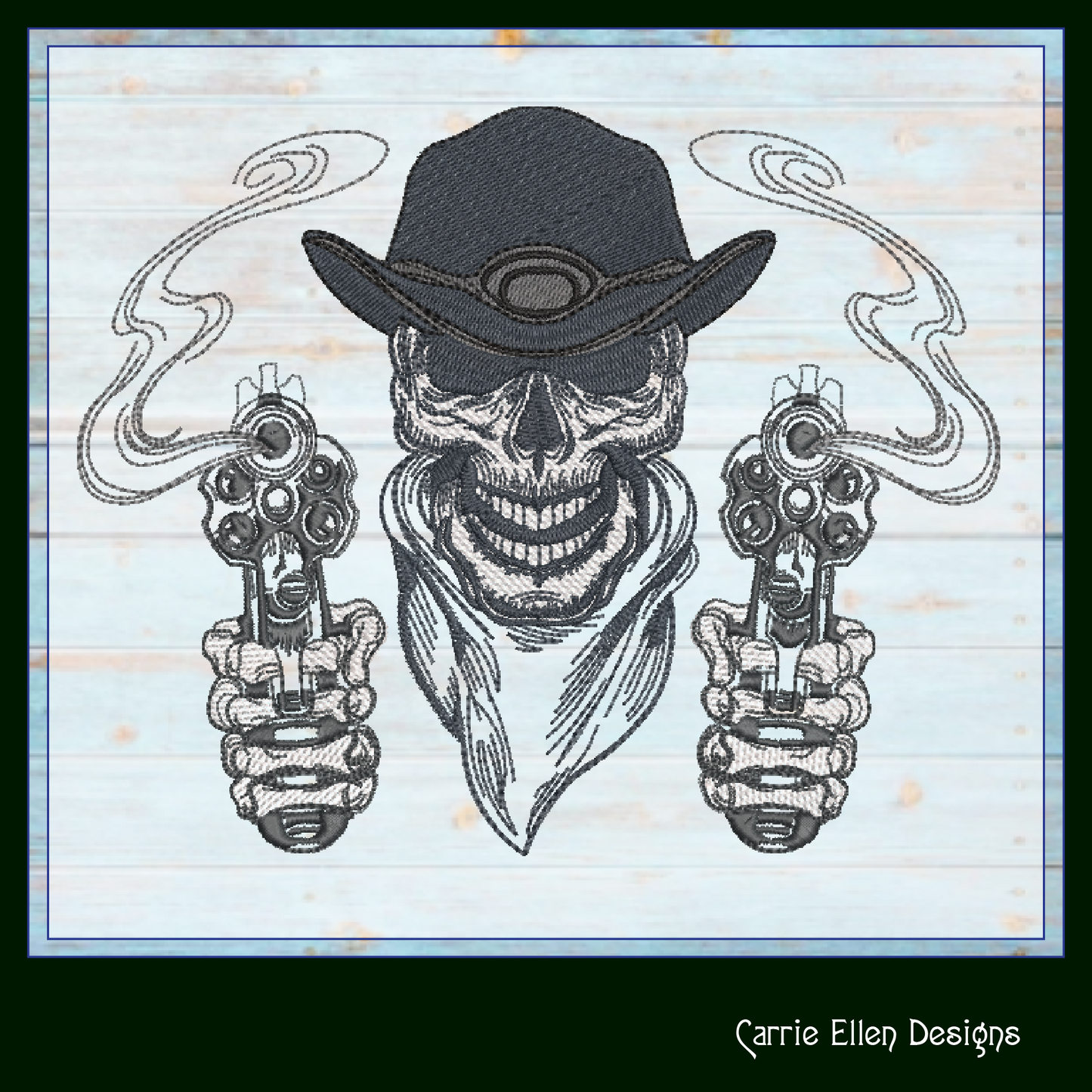 Cowboy Skeleton Machine Embroidery Design | Wild West Gunslinger with Smoking Gun | Western Sketch Style | 6 Sizes (1914)