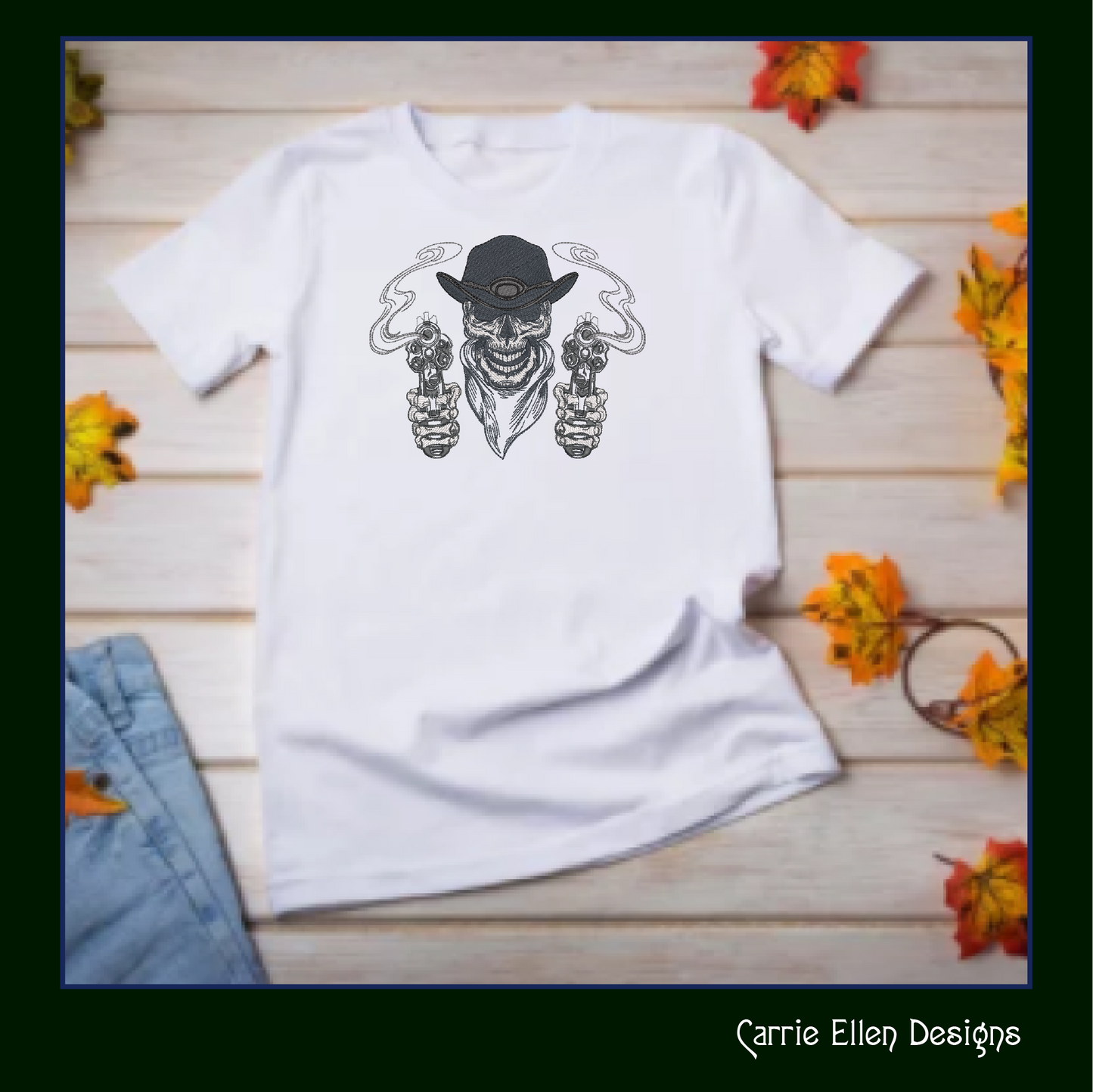 Cowboy Skeleton Machine Embroidery Design | Wild West Gunslinger with Smoking Gun | Western Sketch Style | 6 Sizes (1914)