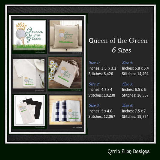 Queen of the Green Machine Embroidery Design | Ladies Golf Sport Embroidery Pattern | Fun Golf Gift for Women | 6 Sizes (1915)