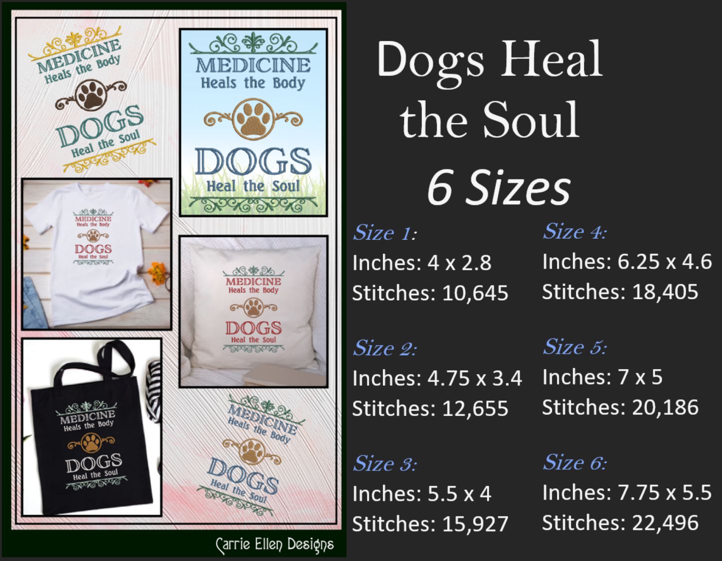 Dogs Heal the Soul Machine Embroidery Design | Heartwarming Dog Lover Quote | Pet Lover Gift Design | 6 Sizes (1919)