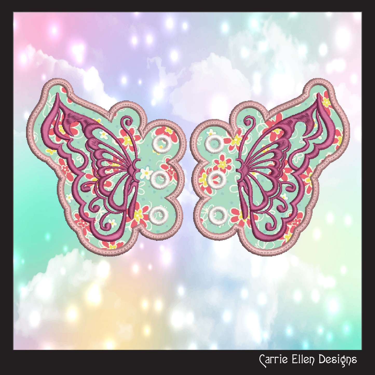 Butterfly Wing ITH Shoe Wing Charms – In The Hoop Embroidery Design for Shoes and Boots – 4x4 & 5x7 Hoop Sizes (1920)