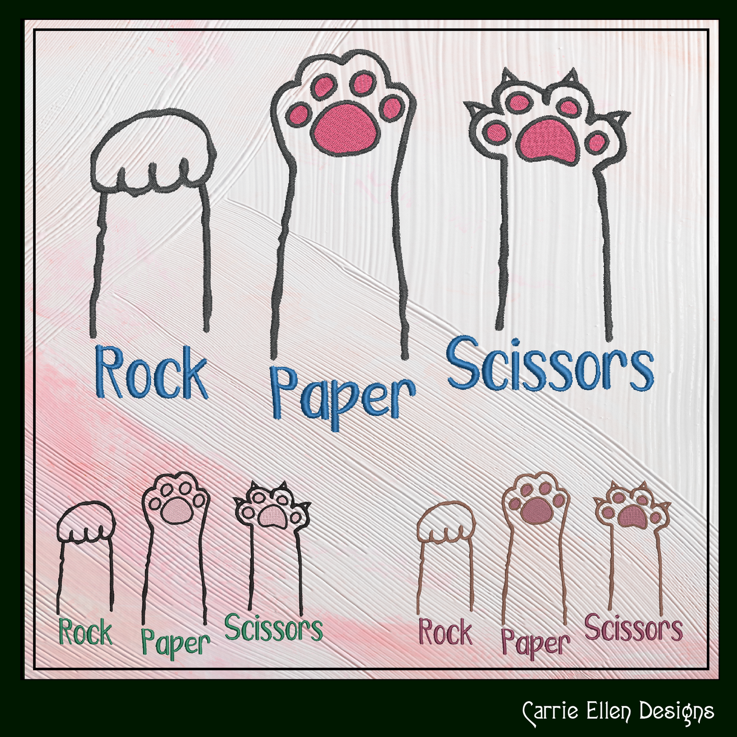 Rock Paper Scissors Cat Paw Machine Embroidery Design | Funny Cat Saying Design | Kitty Humor for Pet Lovers | 6 Sizes (1921)