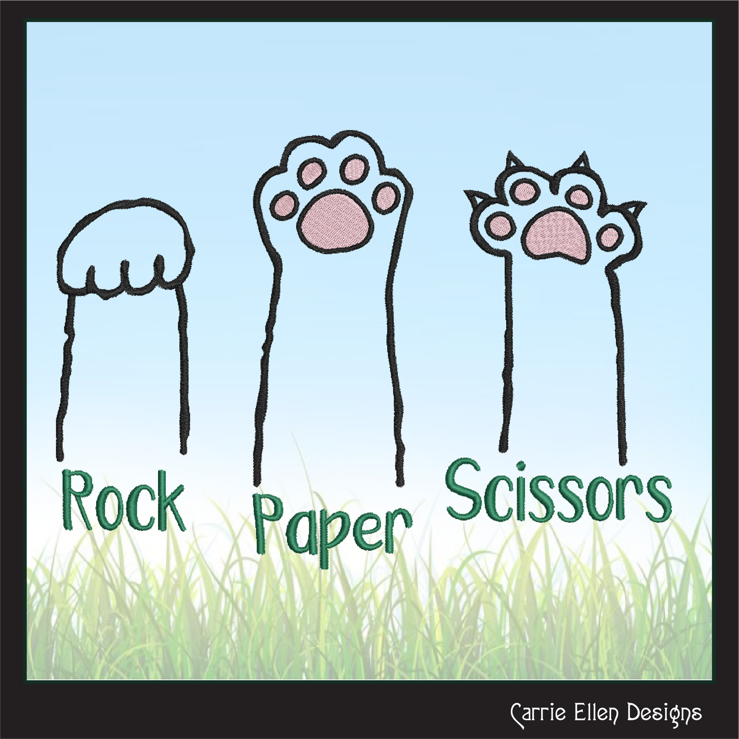 Rock Paper Scissors Cat Paw Machine Embroidery Design | Funny Cat Saying Design | Kitty Humor for Pet Lovers | 6 Sizes (1921)