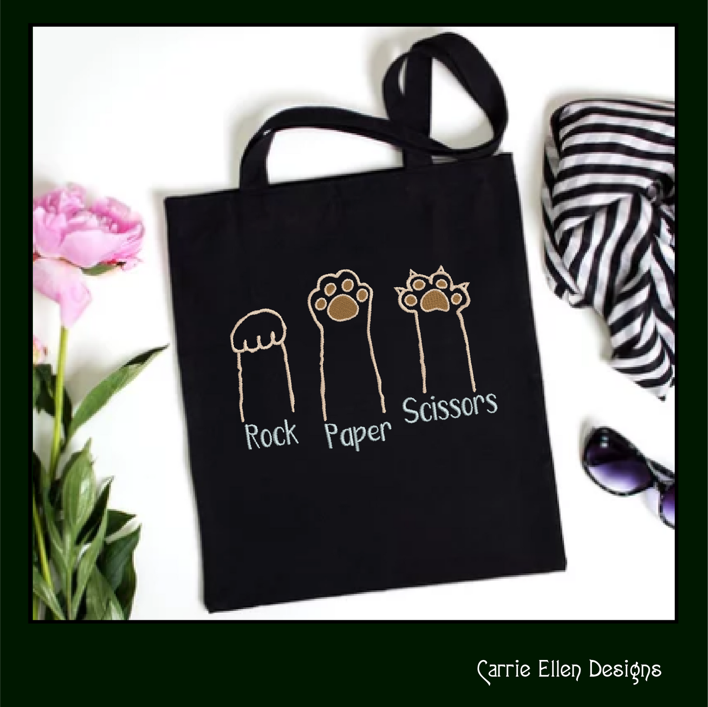 Rock Paper Scissors Cat Paw Machine Embroidery Design | Funny Cat Saying Design | Kitty Humor for Pet Lovers | 6 Sizes (1921)