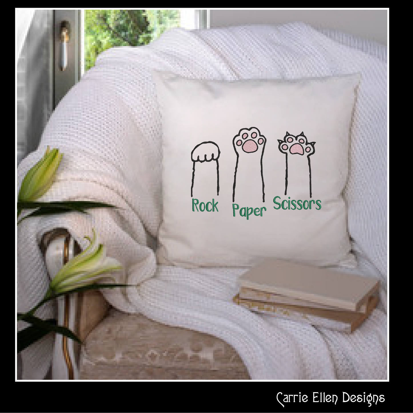 Rock Paper Scissors Cat Paw Machine Embroidery Design | Funny Cat Saying Design | Kitty Humor for Pet Lovers | 6 Sizes (1921)