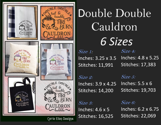 Halloween Witch Cauldron Machine Embroidery Design - Double Double Toil and Trouble Saying | Spooky Halloween Quote | 6 Sizes (1926)