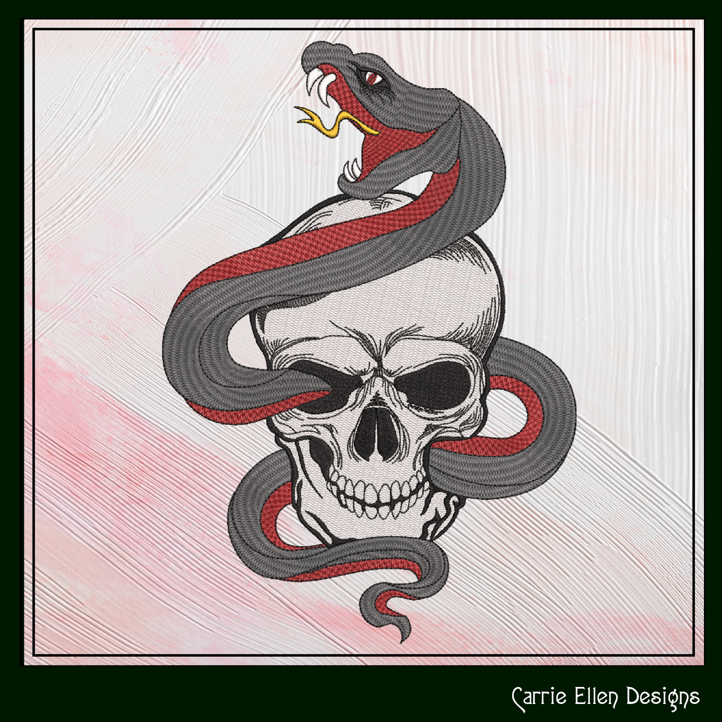 Snake Entwined Skull Machine Embroidery Design | Gothic Skull & Serpent Pattern | Dark Art Embroidery | 6 Sizes (1927)