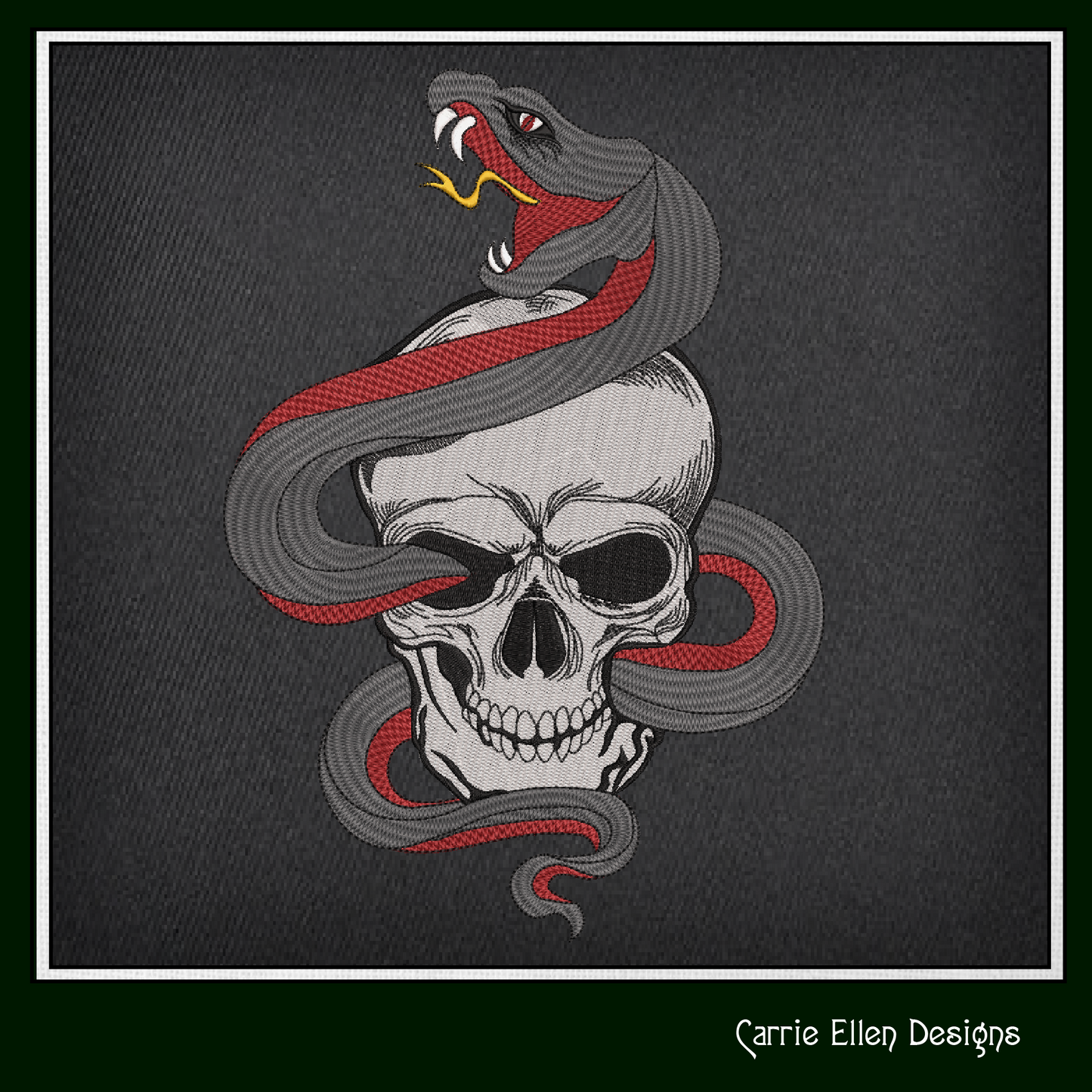 Snake Entwined Skull Machine Embroidery Design | Gothic Skull & Serpent Pattern | Dark Art Embroidery | 6 Sizes (1927)