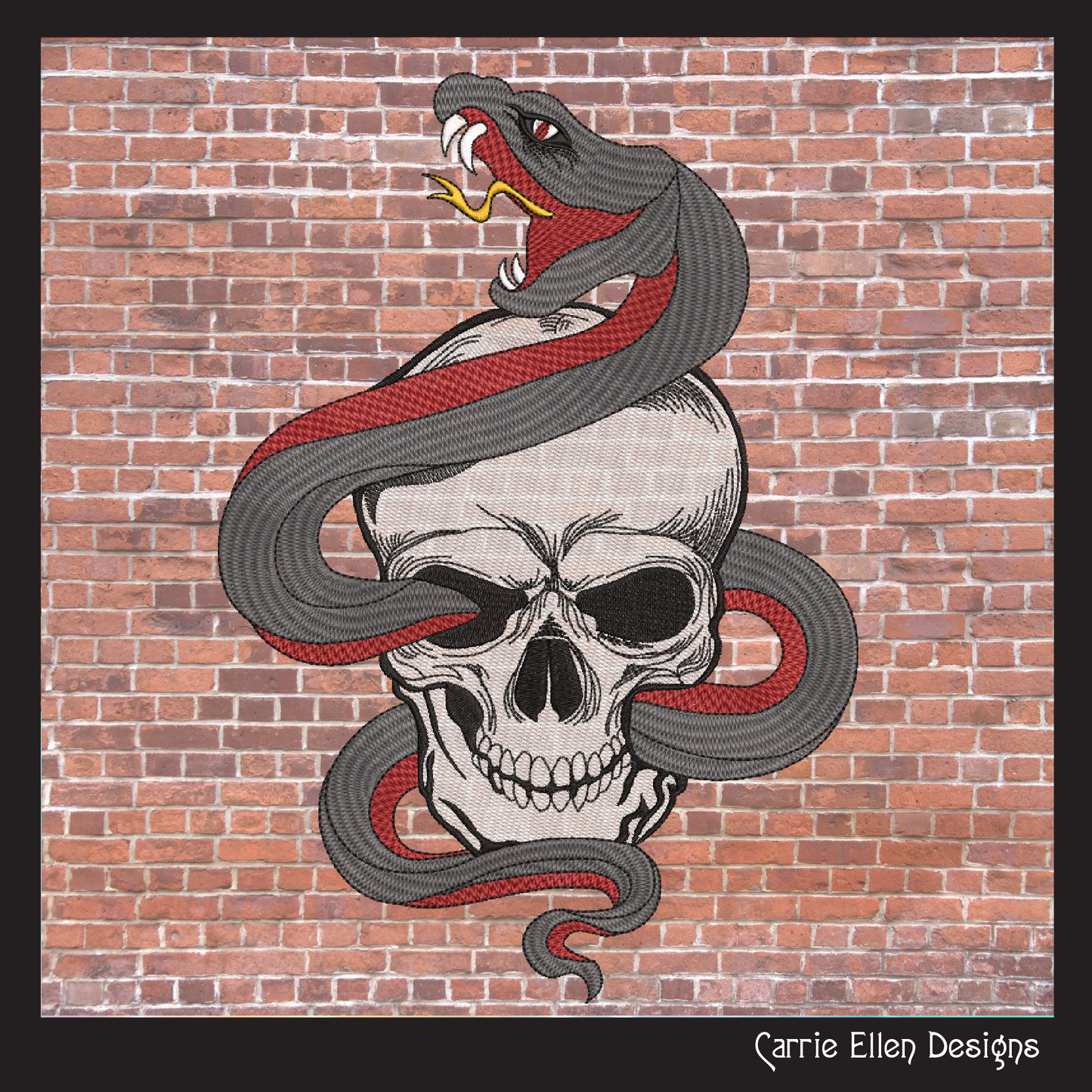 Snake Entwined Skull Machine Embroidery Design | Gothic Skull & Serpent Pattern | Dark Art Embroidery | 6 Sizes (1927)