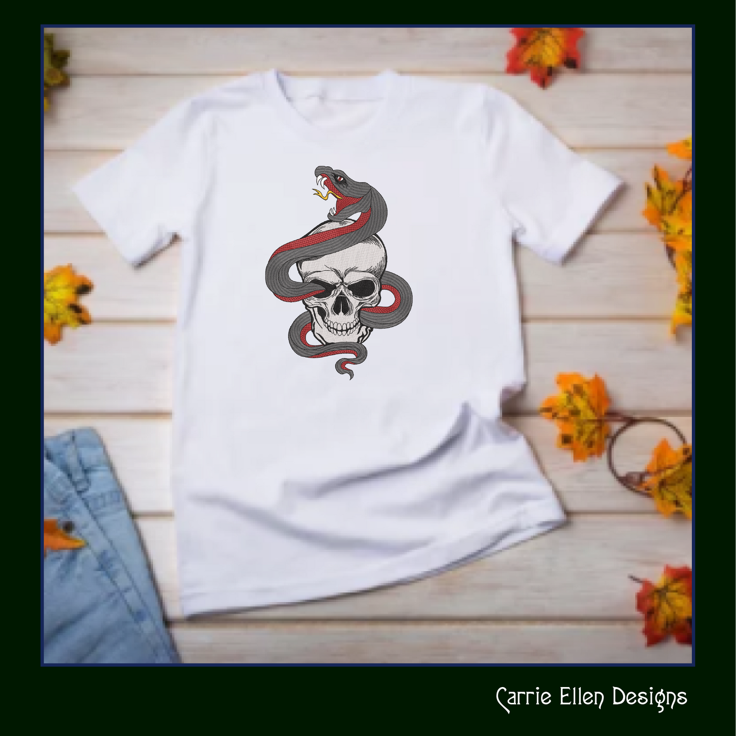 Snake Entwined Skull Machine Embroidery Design | Gothic Skull & Serpent Pattern | Dark Art Embroidery | 6 Sizes (1927)