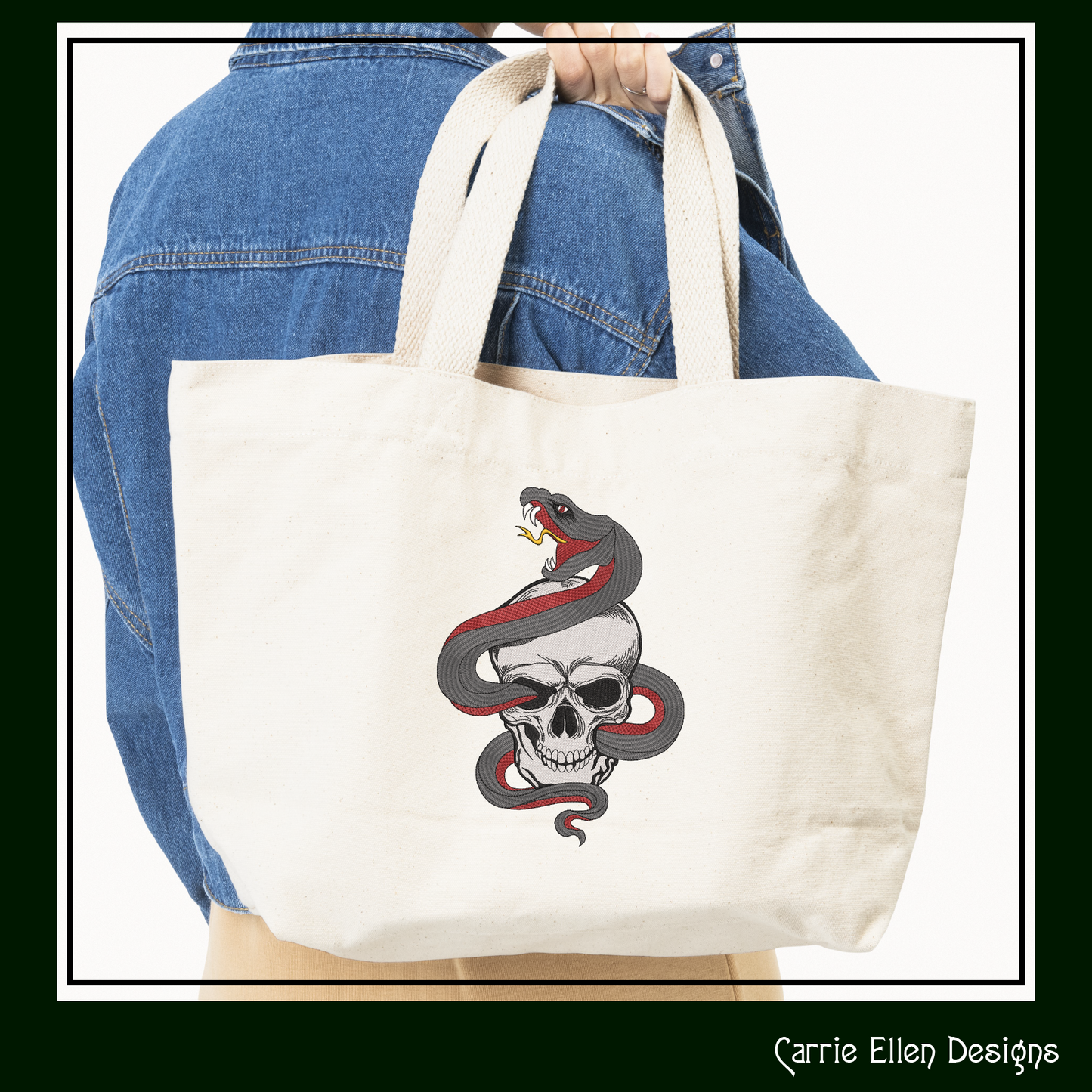 Snake Entwined Skull Machine Embroidery Design | Gothic Skull & Serpent Pattern | Dark Art Embroidery | 6 Sizes (1927)