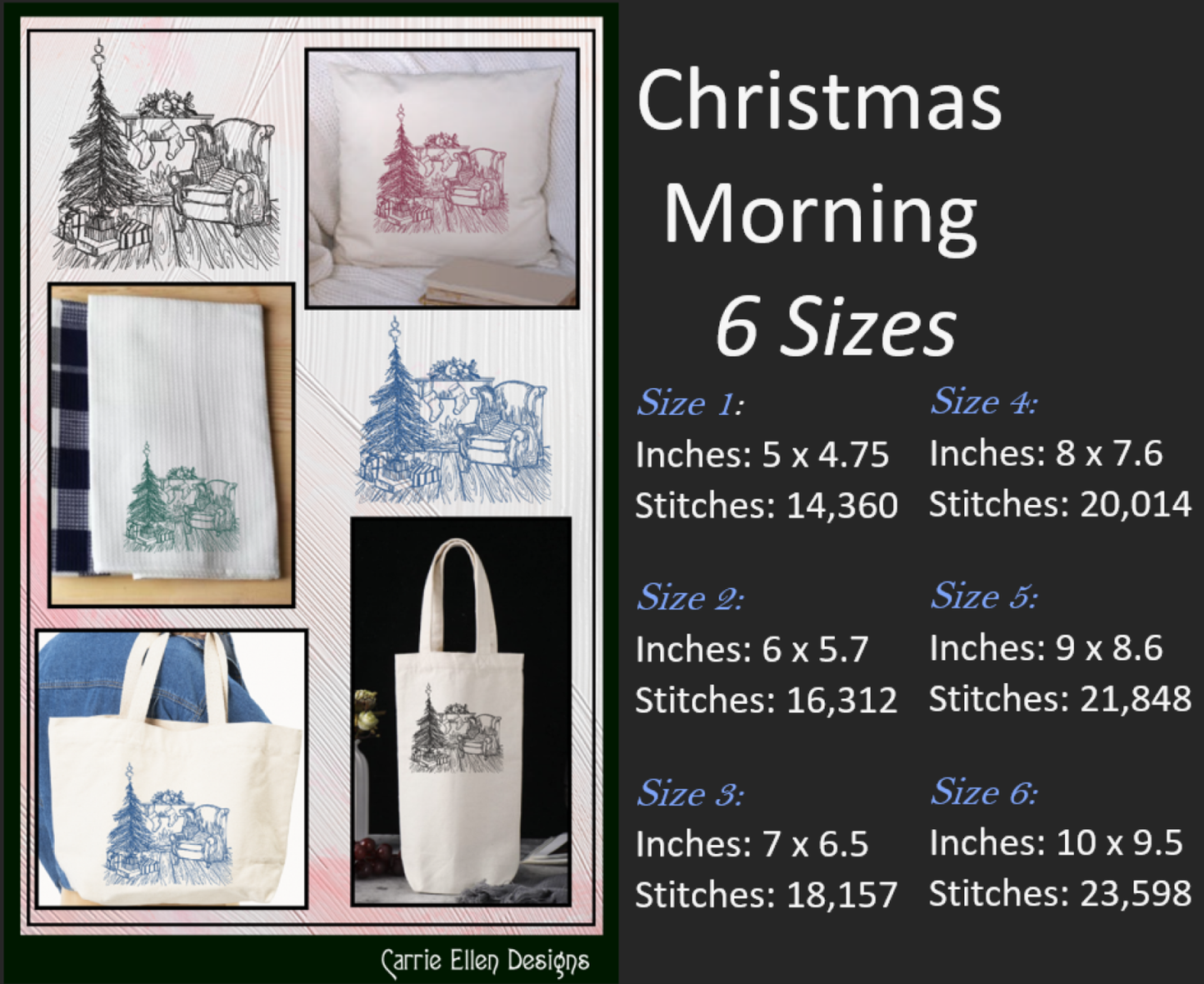 Christmas Morning Sketch Machine Embroidery Design | Cozy Holiday Line Art Pattern | Christmas Tree & Gifts Scene | 6 Sizes (1936)