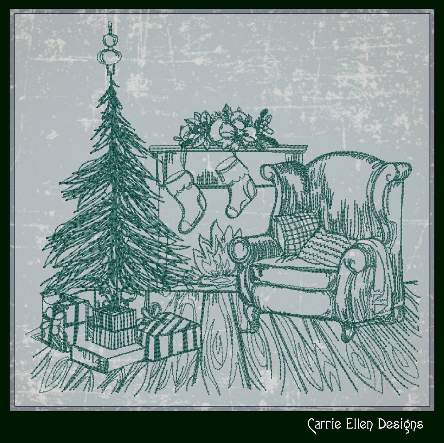 Christmas Morning Sketch Machine Embroidery Design | Cozy Holiday Line Art Pattern | Christmas Tree & Gifts Scene | 6 Sizes (1936)