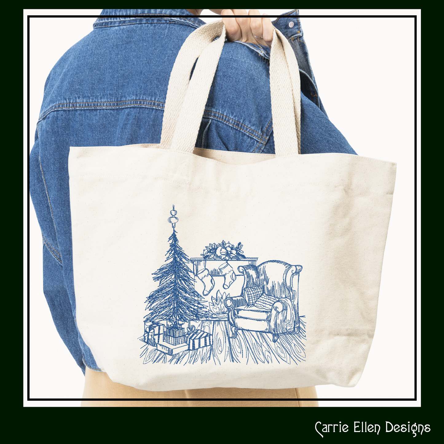 Christmas Morning Sketch Machine Embroidery Design | Cozy Holiday Line Art Pattern | Christmas Tree & Gifts Scene | 6 Sizes (1936)