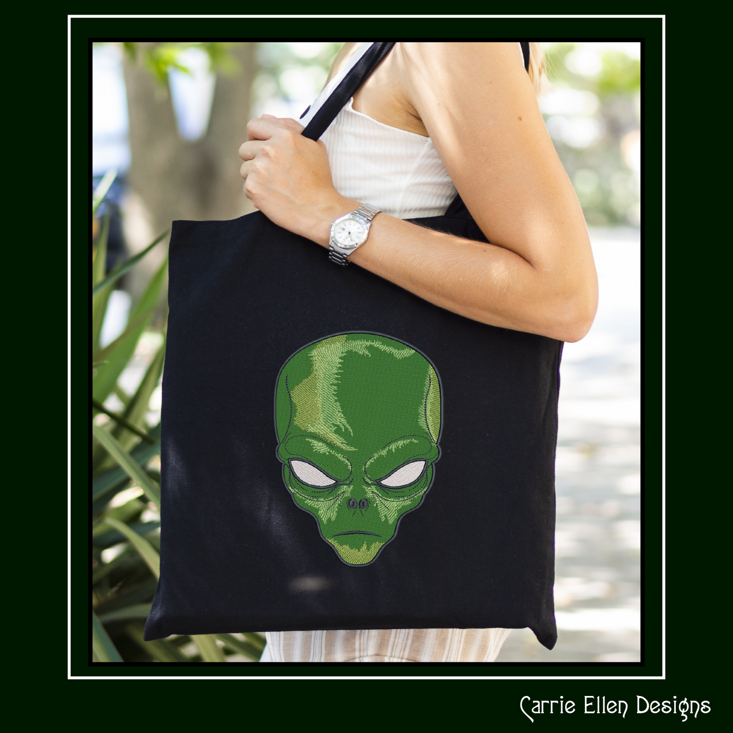 Alien Machine Embroidery Design | Sinister Alien Head Profile | UFO Sci-Fi Themed Embroidery in 6 Sizes (1948)