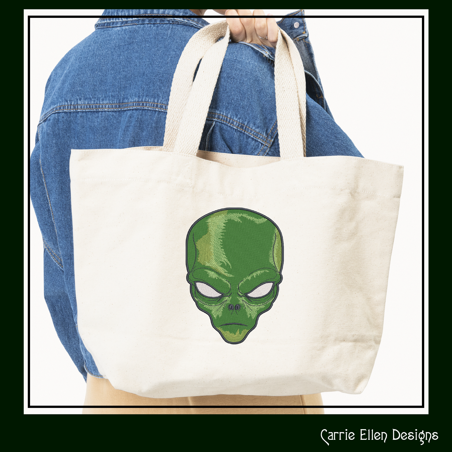 Alien Machine Embroidery Design | Sinister Alien Head Profile | UFO Sci-Fi Themed Embroidery in 6 Sizes (1948)