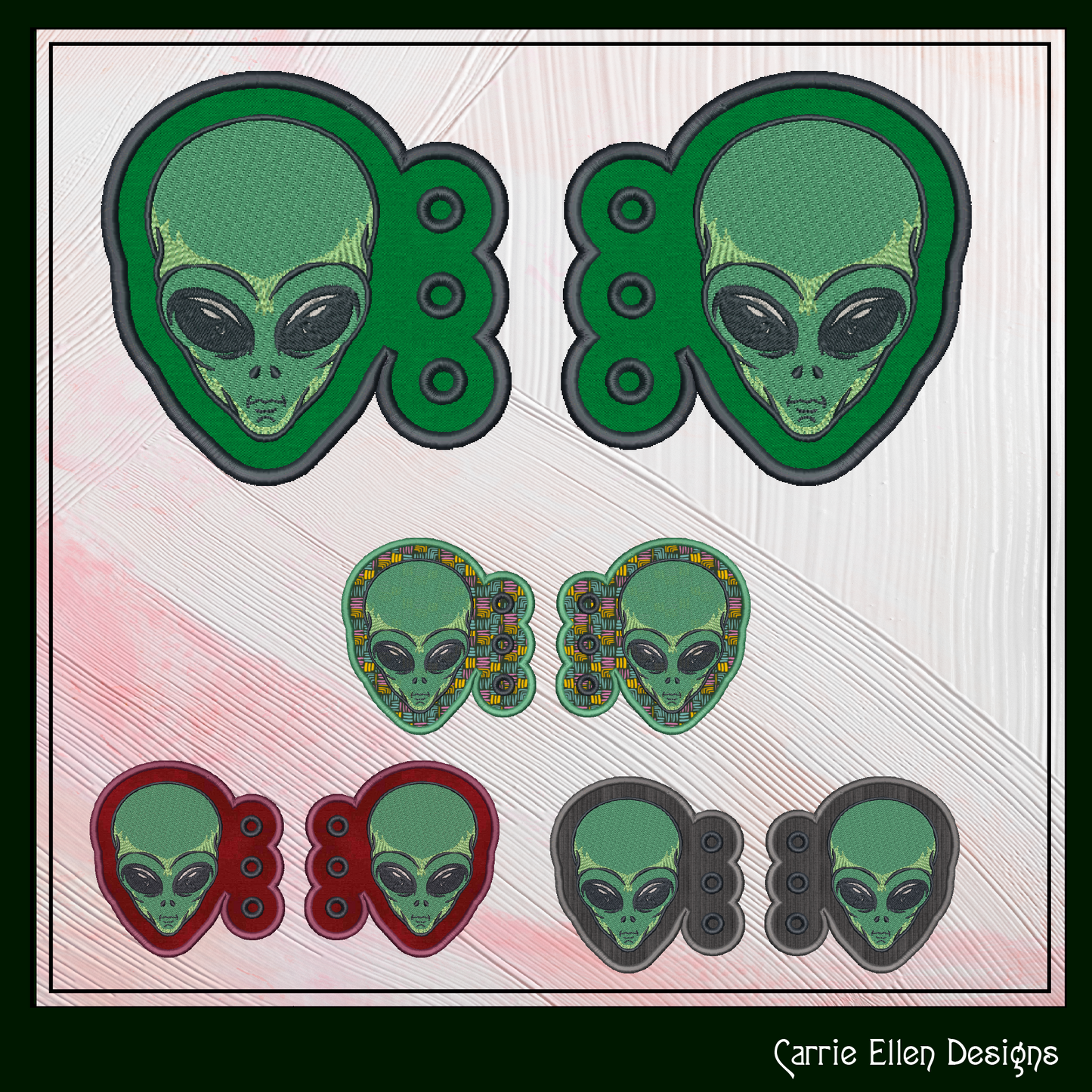 Alien Shoe Wing ITH Embroidery Design – Alien Head Shoelace Wings for Shoes – In The Hoop Project (4x4 & 5x7 Hoop Sizes) (1953)