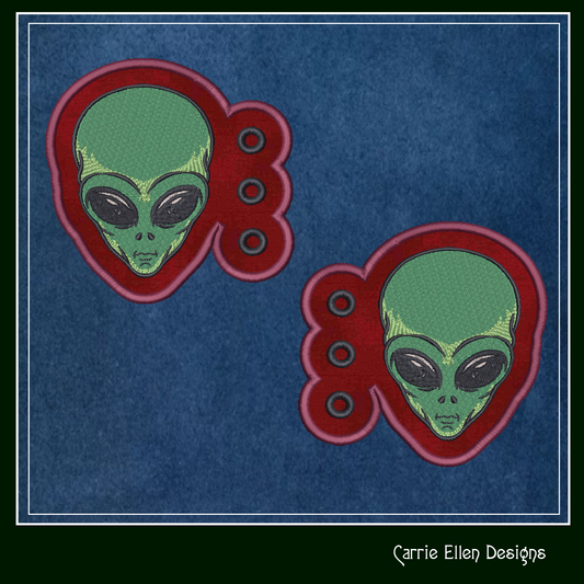 Alien Shoe Wing ITH Embroidery Design – Alien Head Shoelace Wings for Shoes – In The Hoop Project (4x4 & 5x7 Hoop Sizes) (1953)