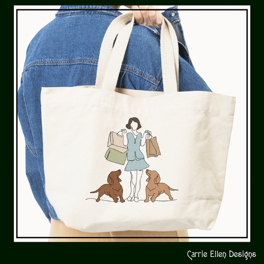 Shopping with Dachshunds Machine Embroidery Design, Shopping Bags and Dogs Embroidery, Dog Lover Embroidery, 6 Sizes (1971)