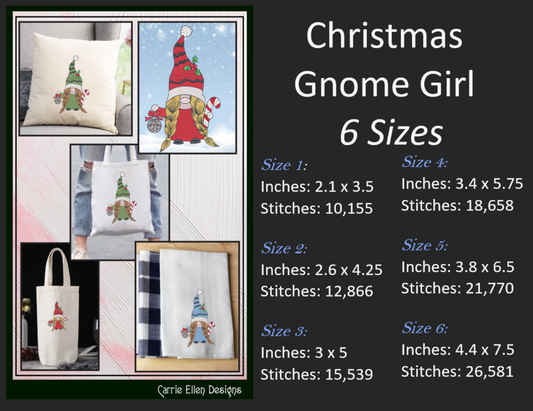 Christmas Gnome Machine Embroidery Design – Holiday Gnome with Candy Cane & Ornament – 6 Sizes (1981)