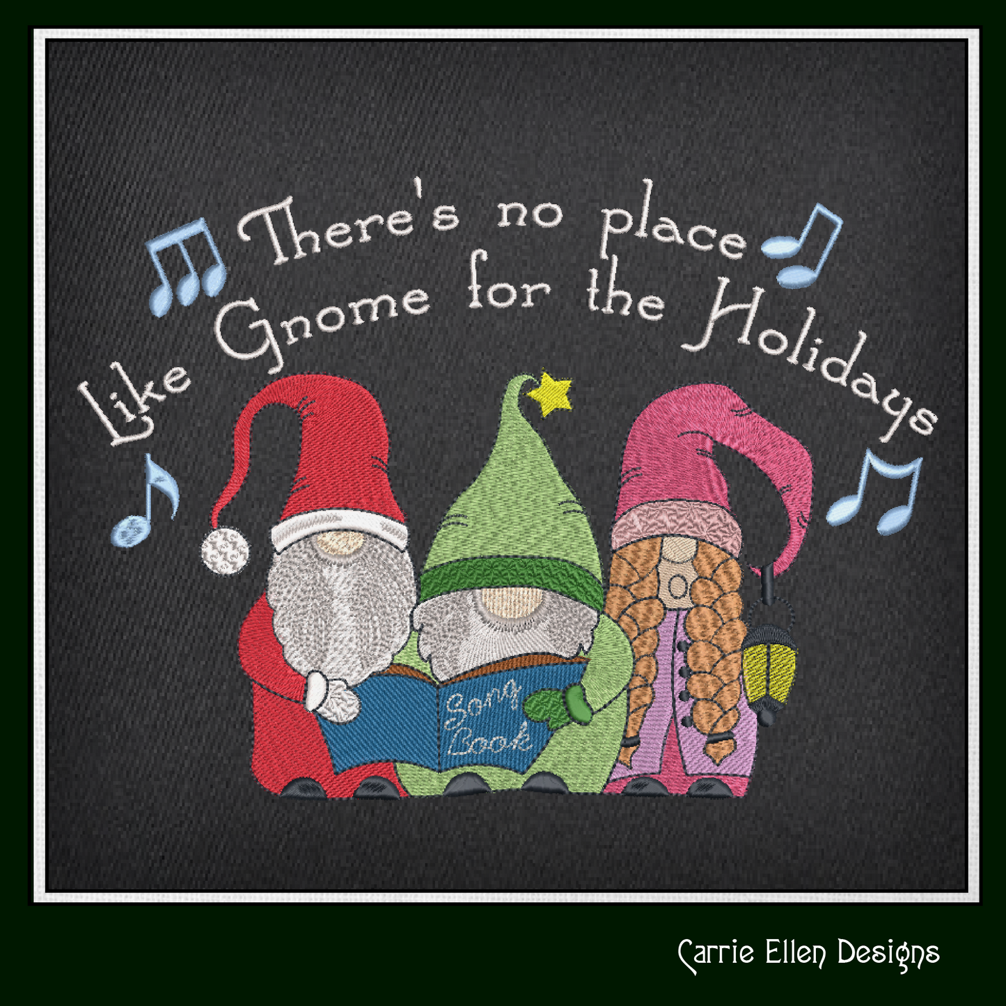 Caroling Christmas Gnome Machine Embroidery Design – Holiday Gnome Carolers Singing – 6 Sizes (1993)