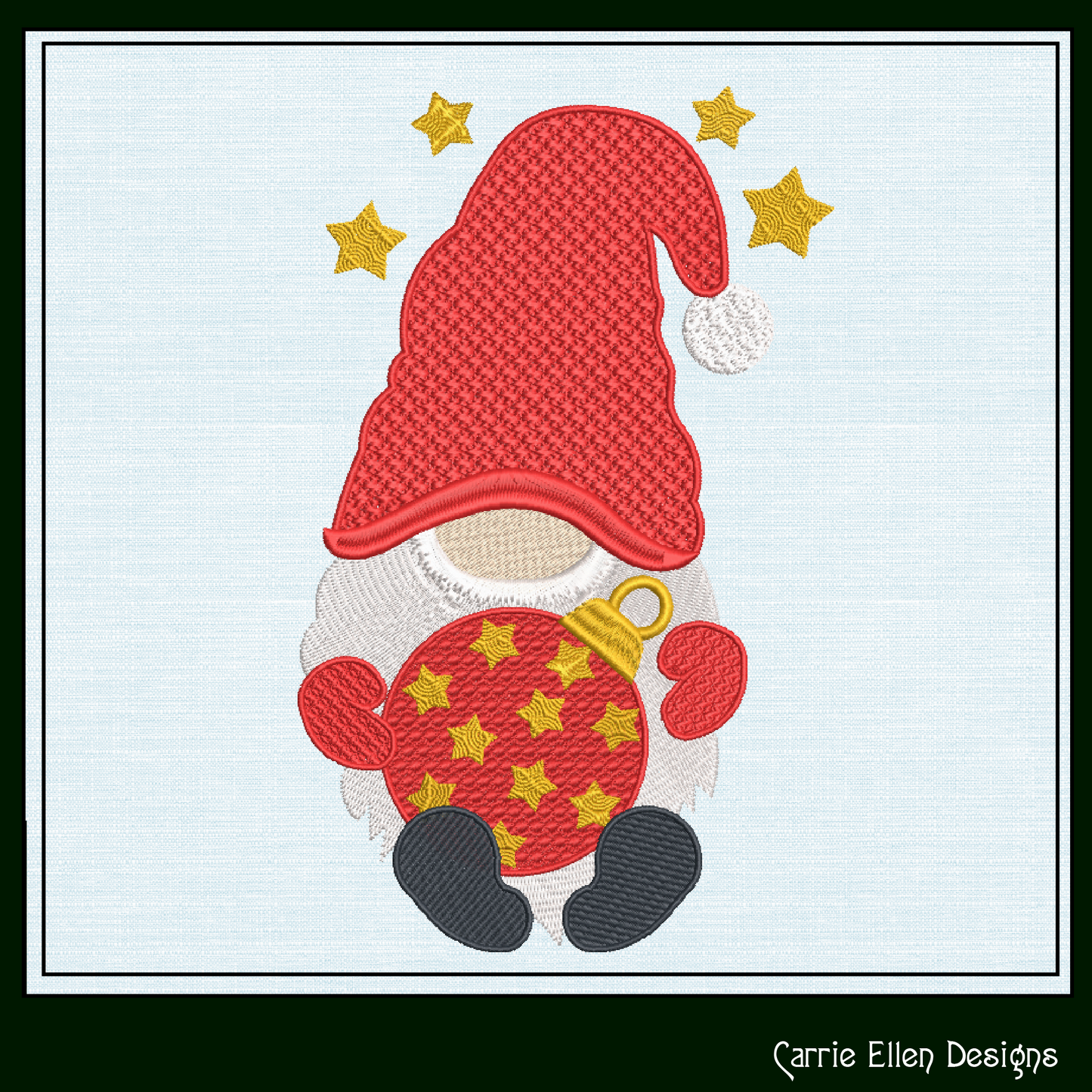 Christmas Gnome Machine Embroidery Design – Holiday Gnome with Christmas Ornament – 6 Sizes (1996)