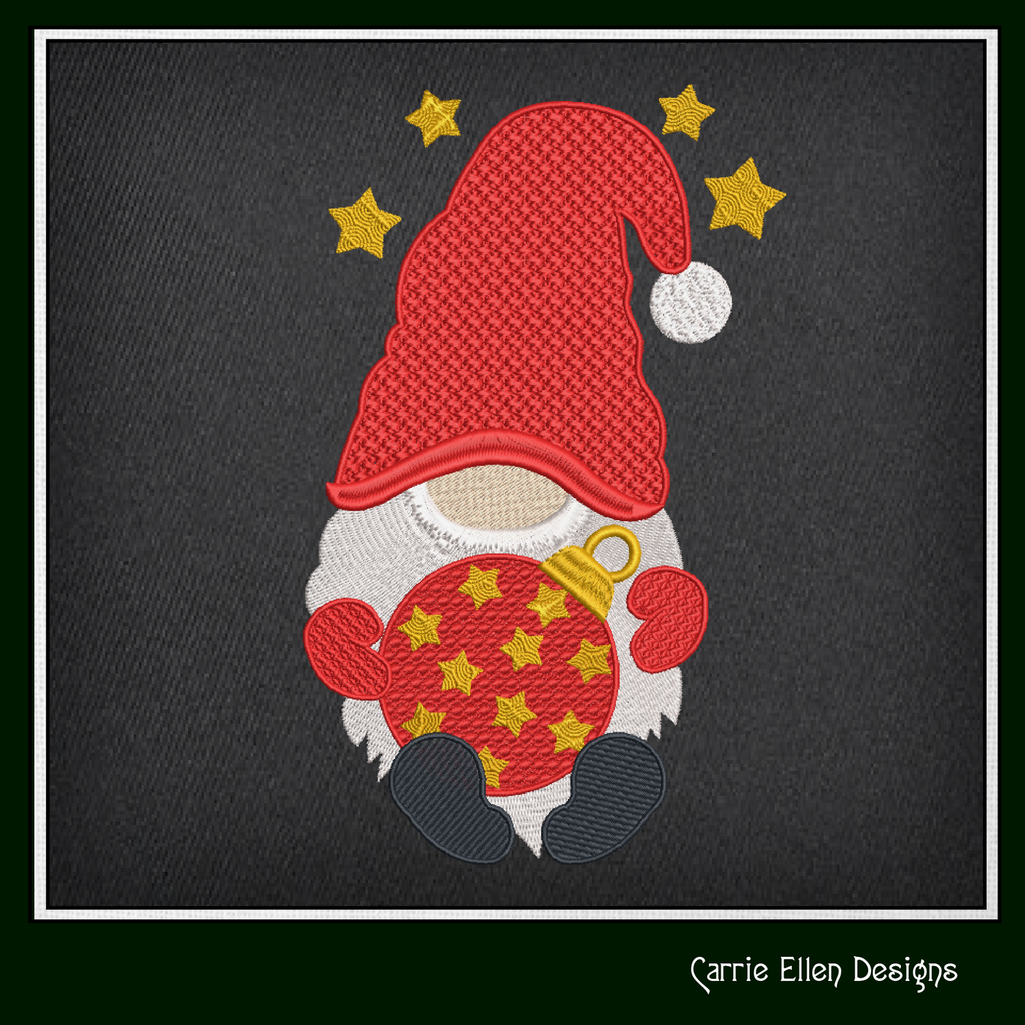 Christmas Gnome Machine Embroidery Design – Holiday Gnome with Christmas Ornament – 6 Sizes (1996)