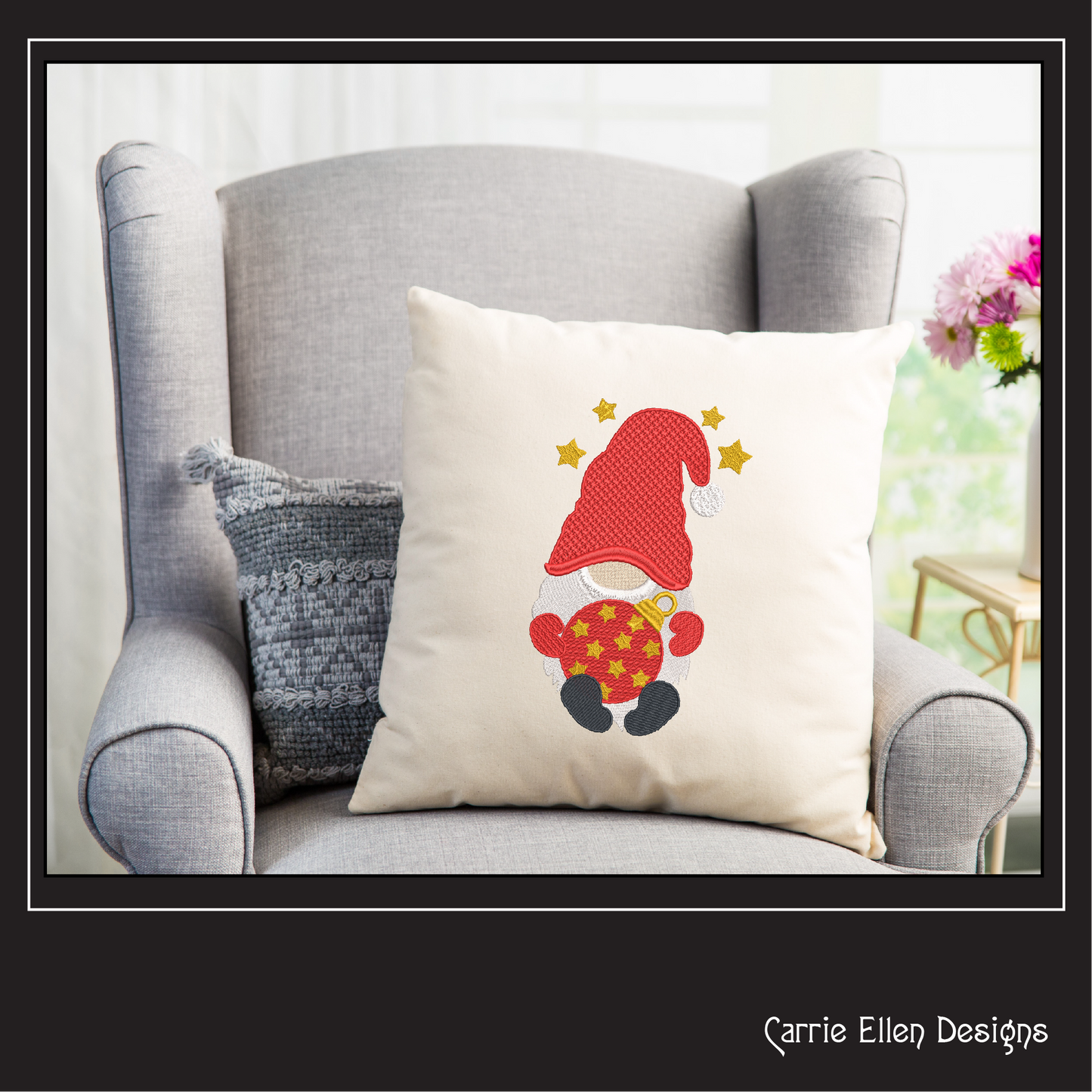 Christmas Gnome Machine Embroidery Design – Holiday Gnome with Christmas Ornament – 6 Sizes (1996)