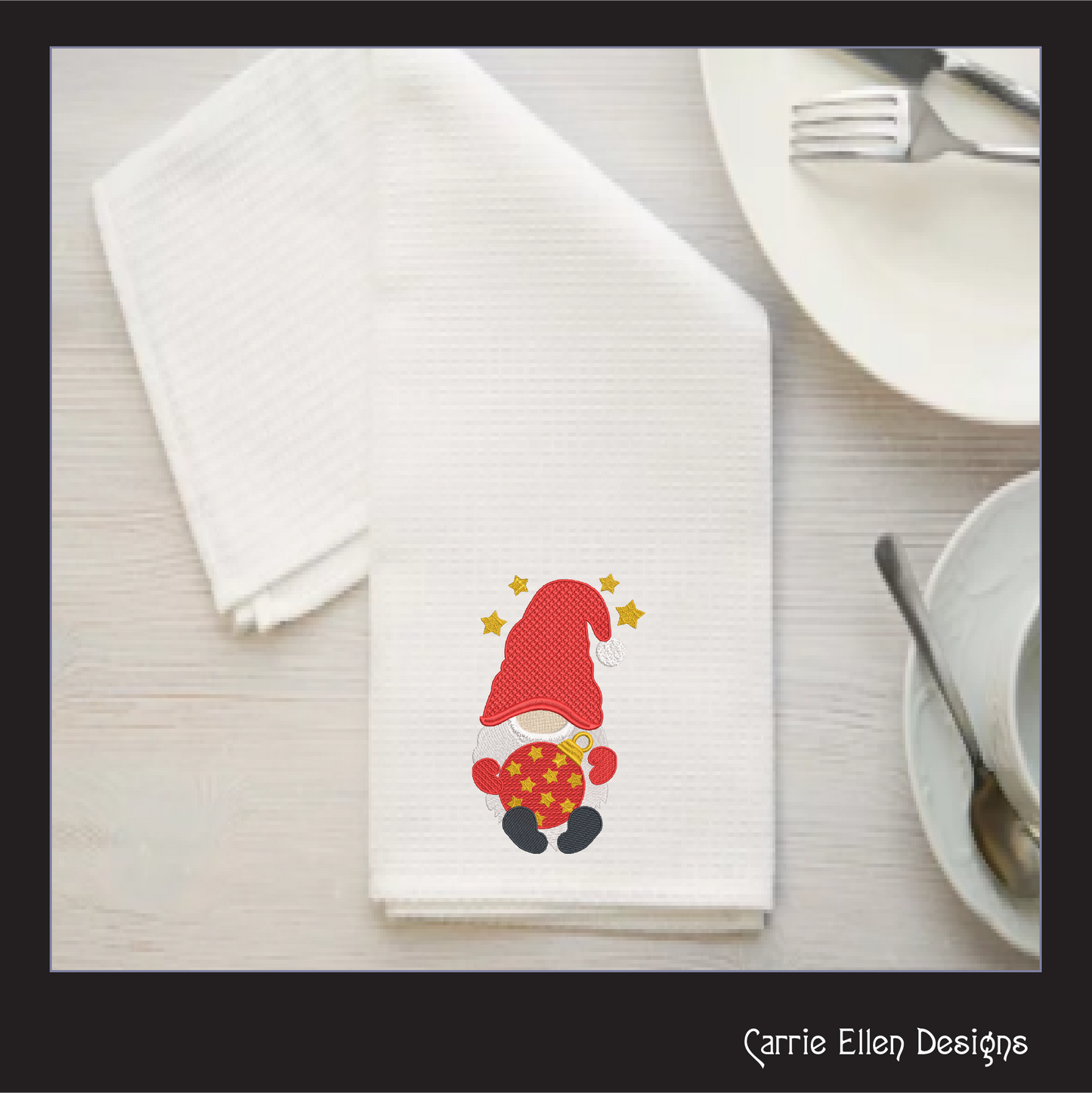 Christmas Gnome Machine Embroidery Design – Holiday Gnome with Christmas Ornament – 6 Sizes (1996)