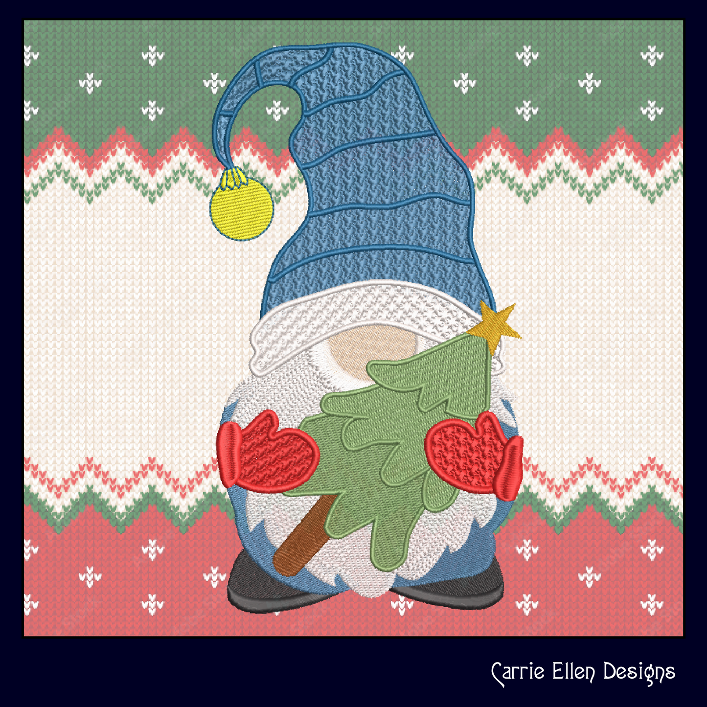 Christmas Gnome Machine Embroidery Design – Holiday Gnome with Christmas Tree – 6 Sizes (1998)