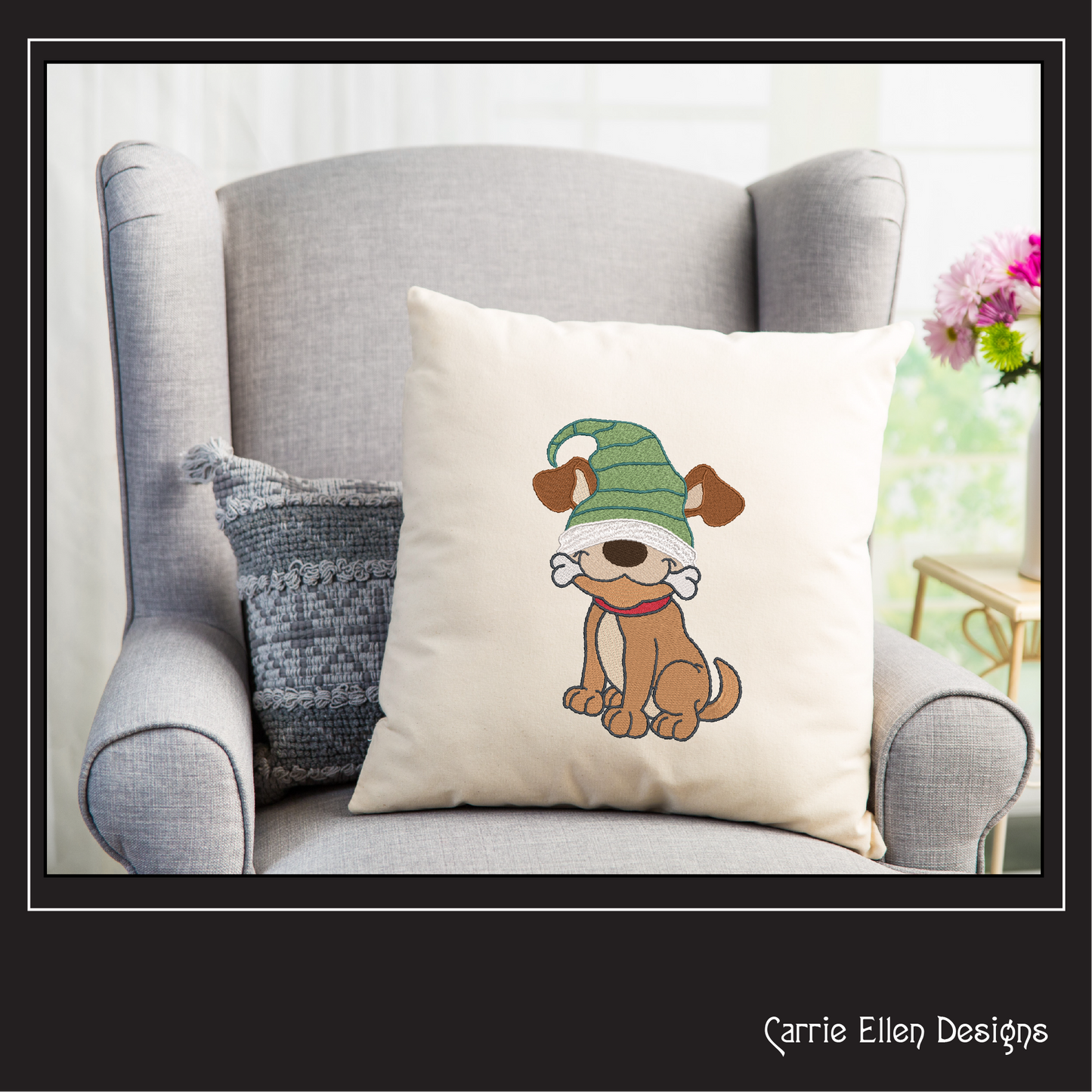 Dog Gnome Machine Embroidery Design, Holiday Gnome Dog with Bone Embroidery, Dog Lover Embroidery, 6 Sizes (2000)