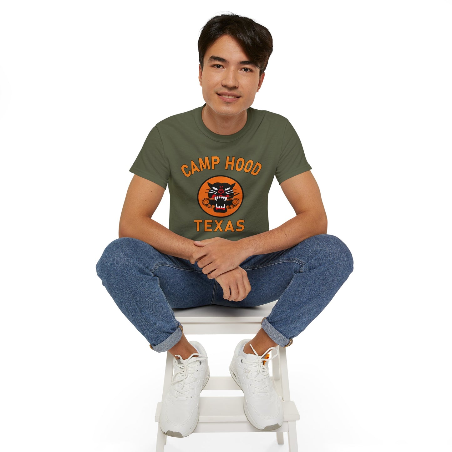 Camp Hood Tank Destroyer Battalion Short Sleeve Cotton T-Shirt, Vintage WWII Military Camp Design – Heavyweight 100% Cotton Tee (P-6035)