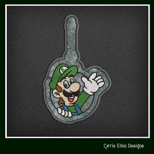Luigi ITH Key Fob Machine Embroidery Design | Mario Brother Plumber In-The-Hoop Embroidery Project (2011)