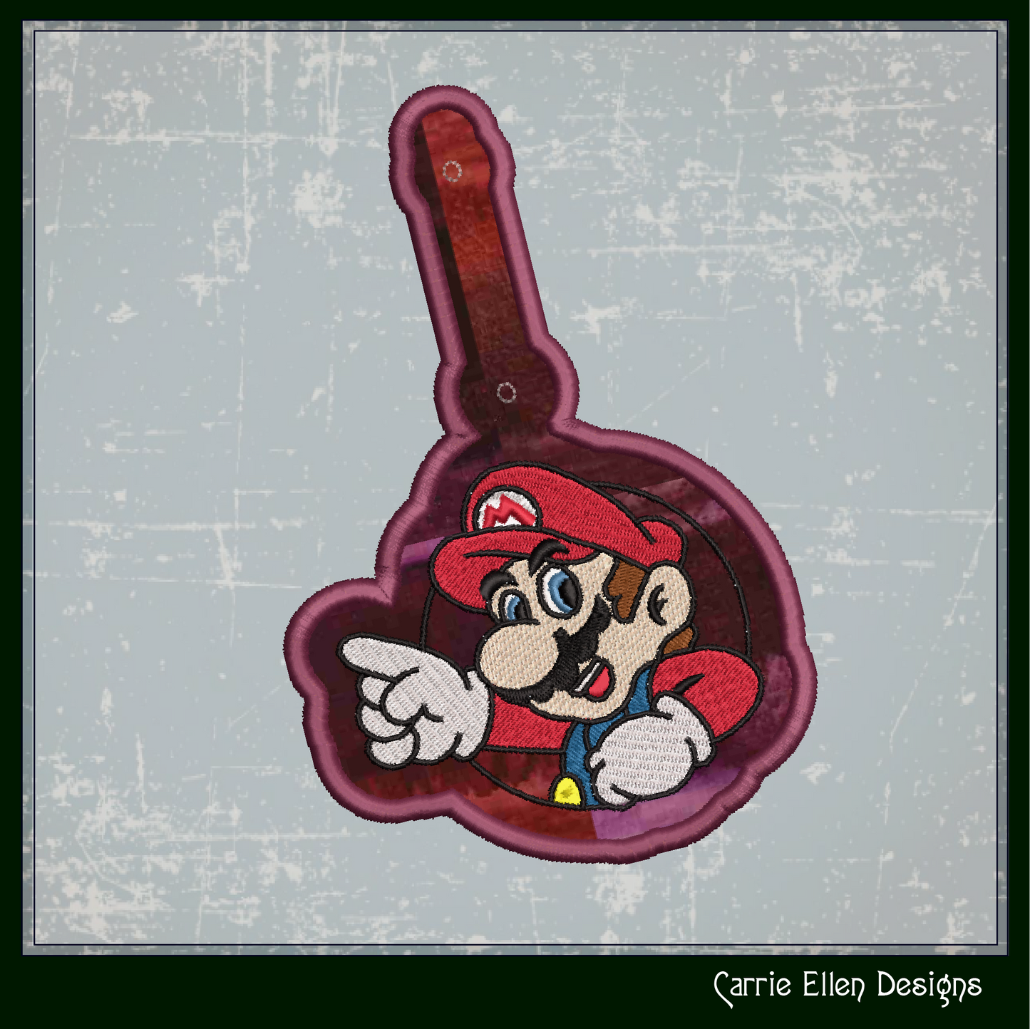 Mario ITH Key Fob Machine Embroidery Design | Mario Brother Plumber In-The-Hoop Embroidery Project (2012)
