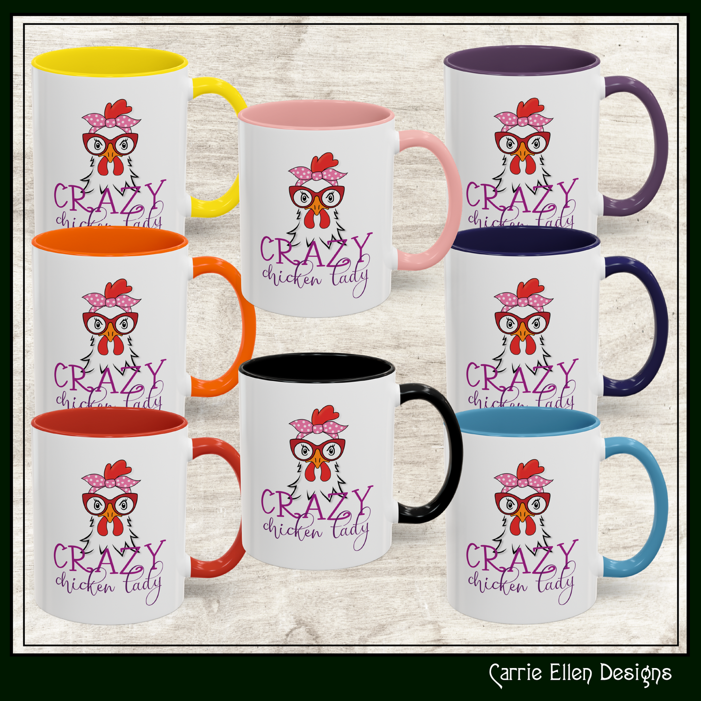 Crazy Chicken Lady Accent Coffee Mug | Funny Gift for Chicken Lovers, Farmhouse Décor | 11oz & 15oz (P-6077)