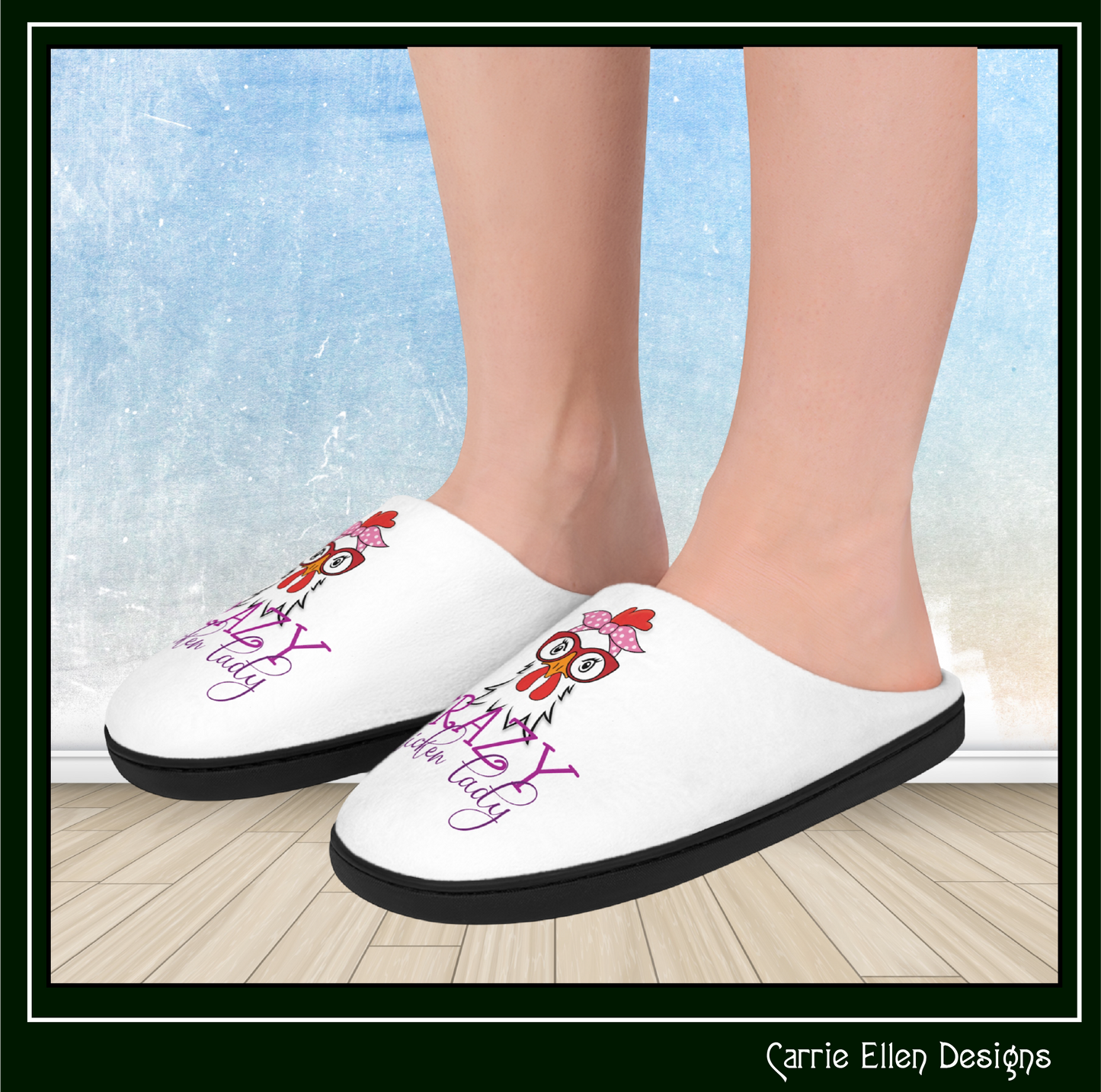 Crazy Chicken Lady Women's Indoor Slippers – Cozy Fun House Slippers, Cute Bird Footwear | 3 Size Options (P-6078)