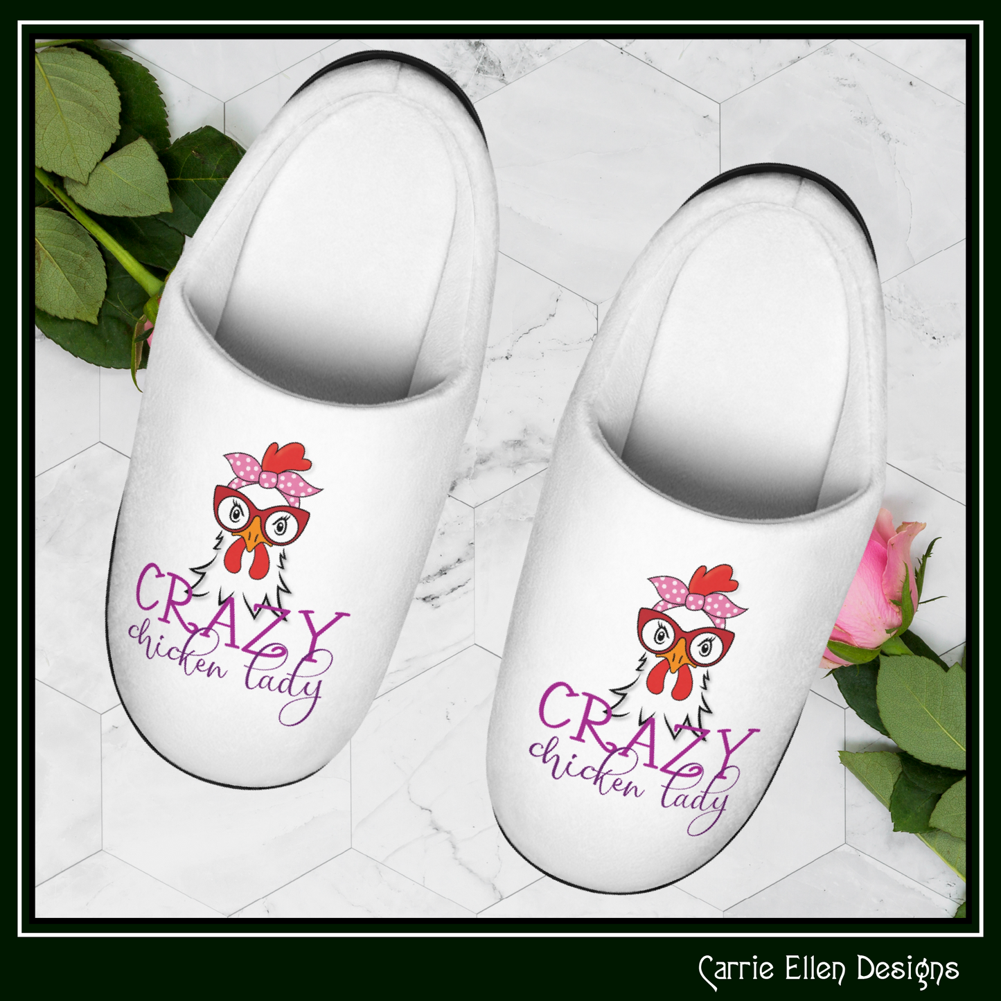 Crazy Chicken Lady Women's Indoor Slippers – Cozy Fun House Slippers, Cute Bird Footwear | 3 Size Options (P-6078)