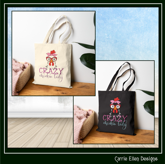 Crazy Chicken Lady Tote Bag – Eco-Friendly, Reusable Farm-Themed Shopping Bag (P-6080)