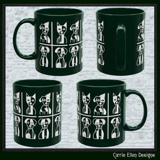 Geometric Dog Color Mug | Minimalist Pet 11oz Ceramic Coffee Mug | 8 Color Choices (4277)