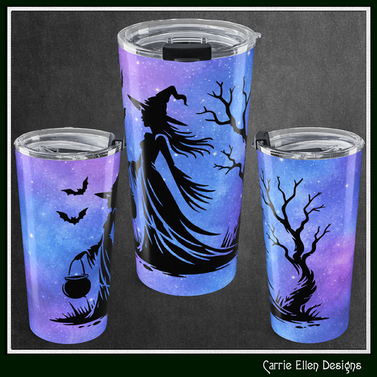 Mystical Witch & Bats 20 oz Stainless Steel Insulated Tumbler | Witch Travel Mug (4285)