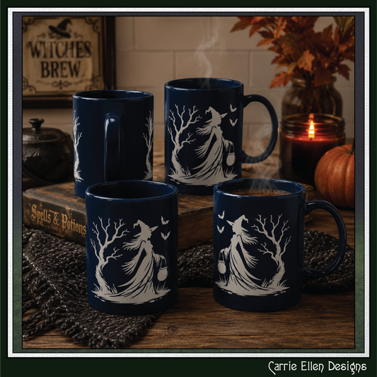 Enchanting Witch with Cauldron 11 oz Ceramic Mug, 8 Colors Halloween Witch Mug (4288)
