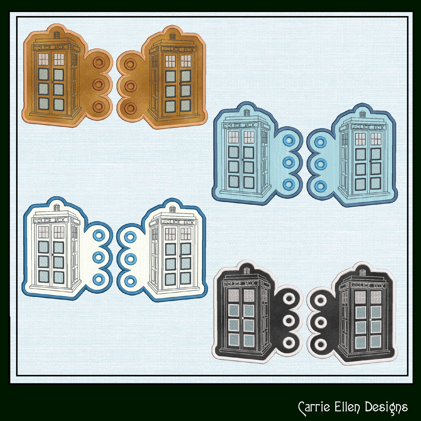 Tardis Shoe Wing Machine Embroidery Design – Classic Police Box Wings for Shoes and Boots – 4x4 & 5x7 Hoop Embroidery Project (2048)