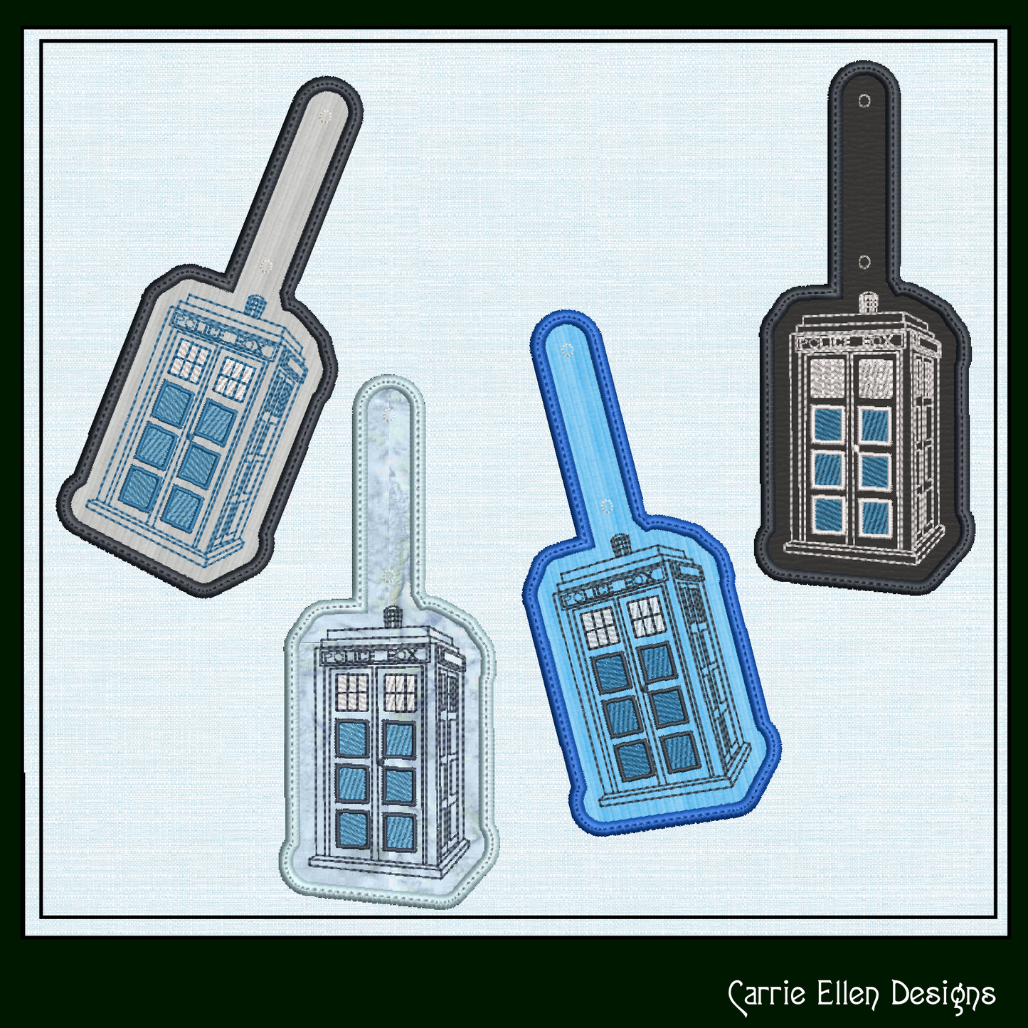 Tardis ITH Key Fob Machine Embroidery Design | Doctor Who Sketch In-The-Hoop Embroidery Project (2080)