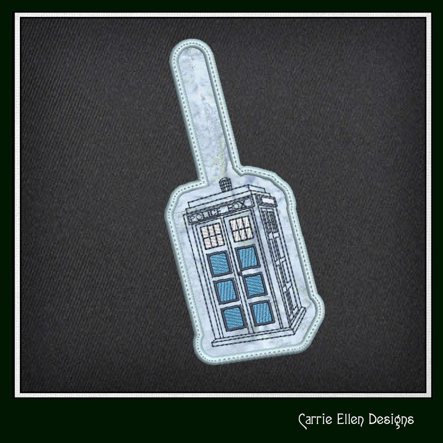 Tardis ITH Key Fob Machine Embroidery Design | Doctor Who Sketch In-The-Hoop Embroidery Project (2080)