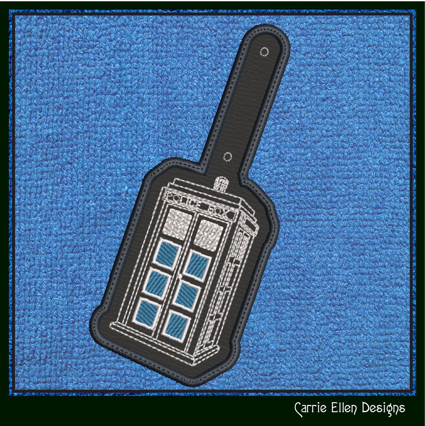 Tardis ITH Key Fob Machine Embroidery Design | Doctor Who Sketch In-The-Hoop Embroidery Project (2080)