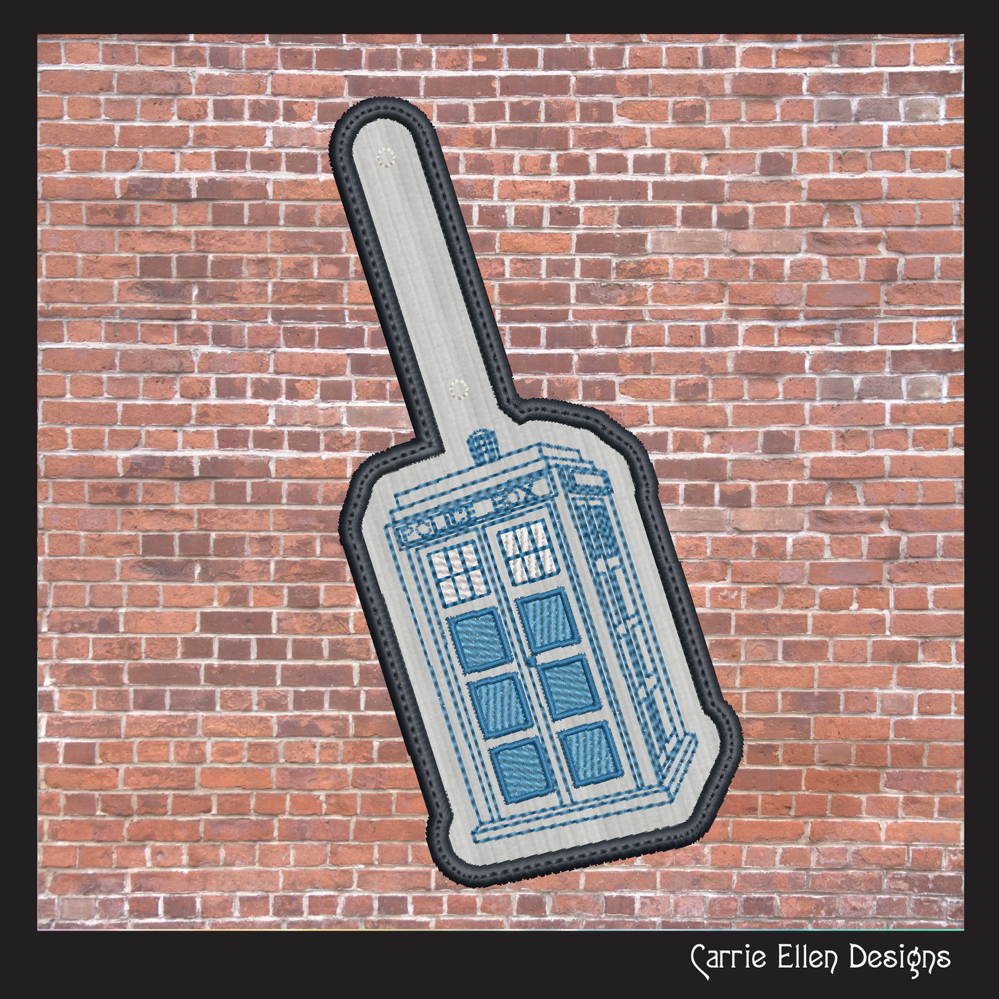 Tardis ITH Key Fob Machine Embroidery Design | Doctor Who Sketch In-The-Hoop Embroidery Project (2080)