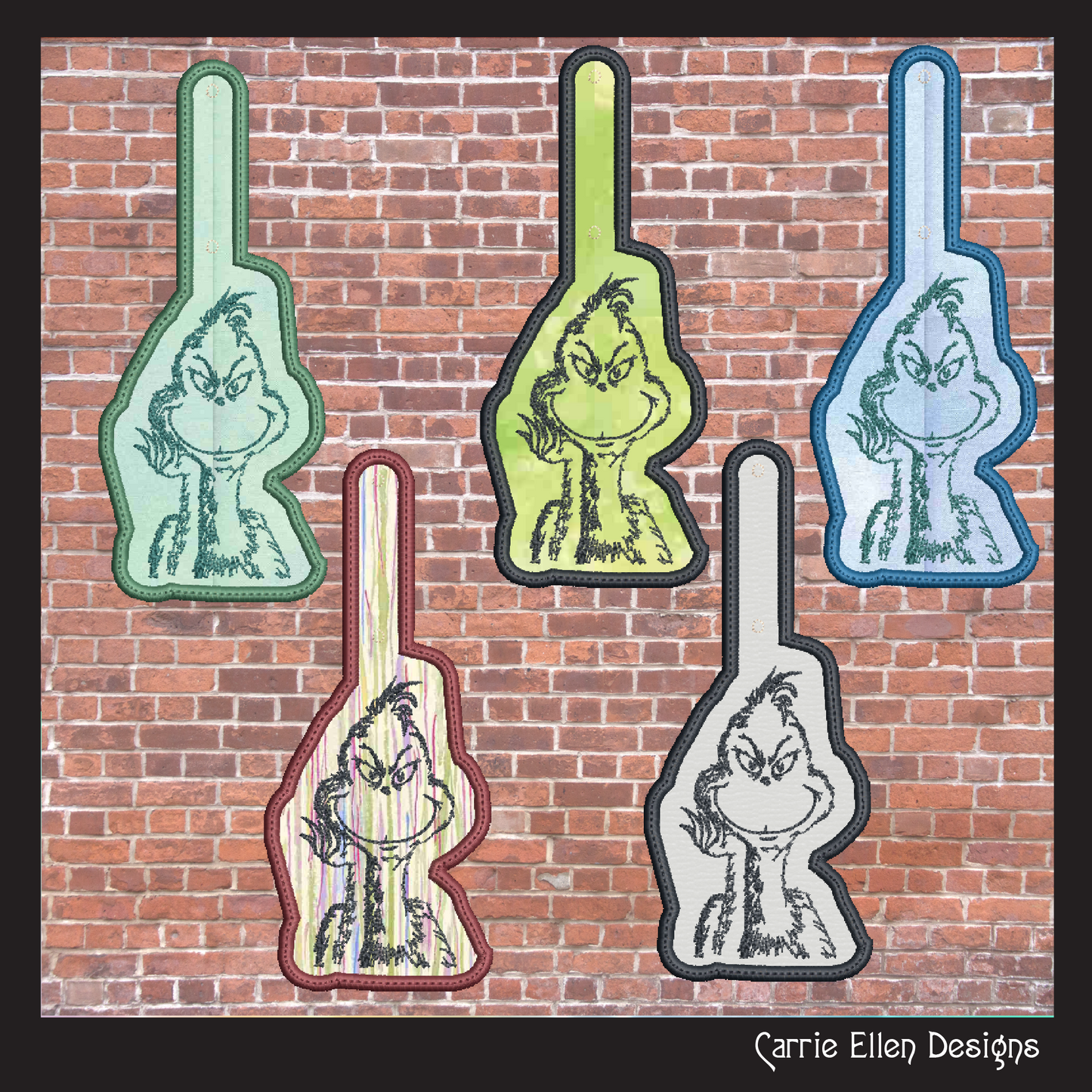 Grinch ITH Key Fob Machine Embroidery Design | Grinch Sketch In-The-Hoop Holiday Embroidery Project (2084)