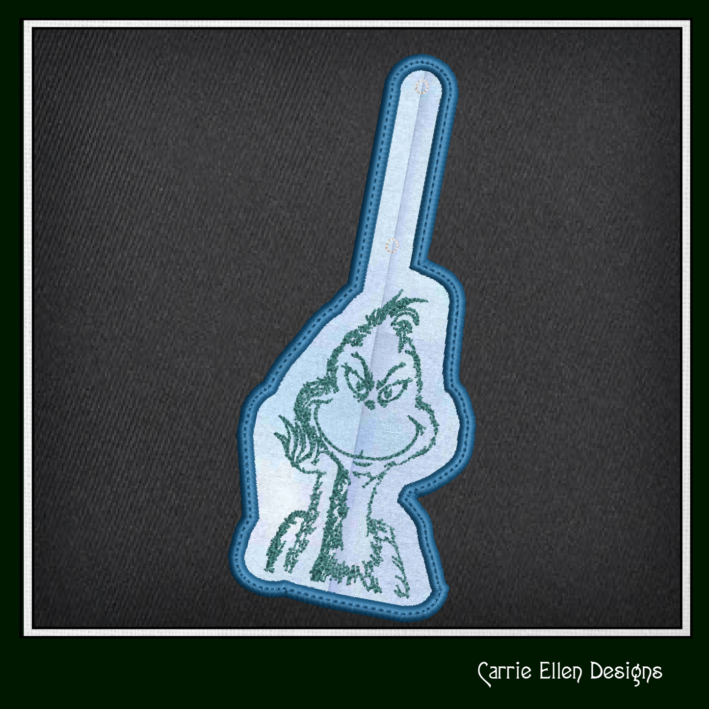 Grinch ITH Key Fob Machine Embroidery Design | Grinch Sketch In-The-Hoop Holiday Embroidery Project (2084)