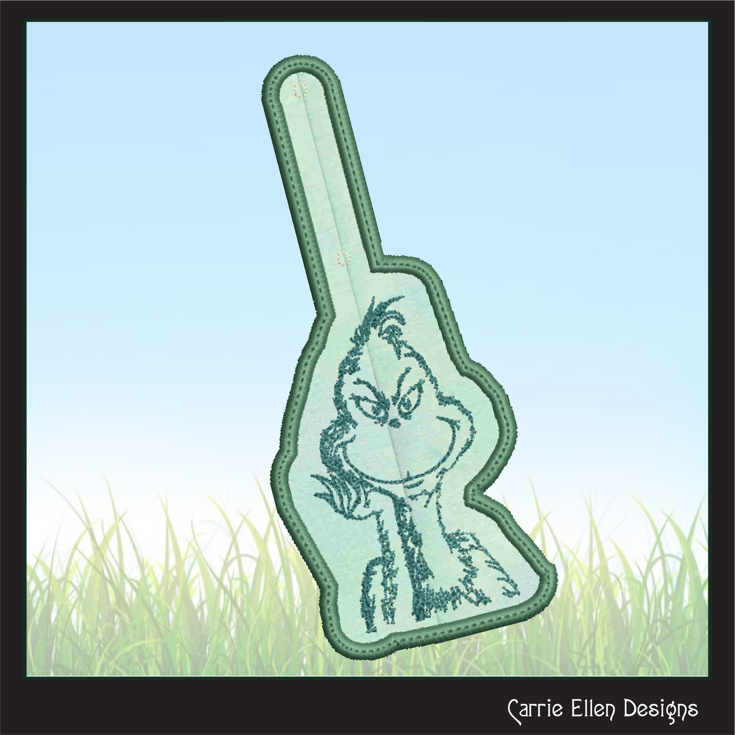 Grinch ITH Key Fob Machine Embroidery Design | Grinch Sketch In-The-Hoop Holiday Embroidery Project (2084)